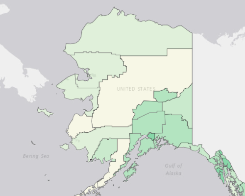 Map illustrating home values in Alaska