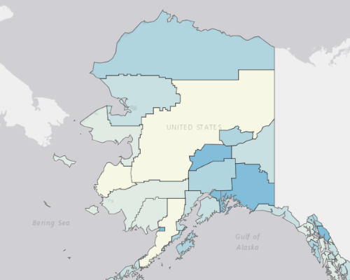 Map depicting areas of Alaska with a higher household income