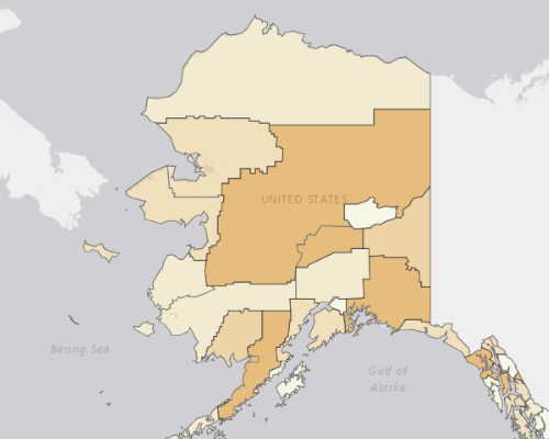 Map of Alaska showing the areas with a higher percentage of vacant property