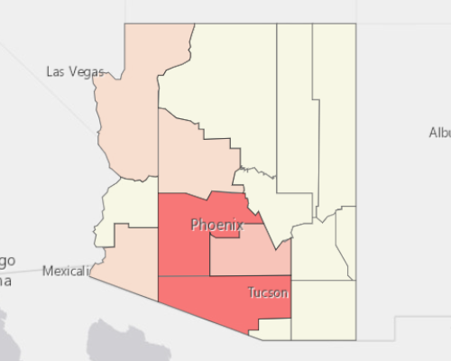 Map showing where the population resides in Arizona
