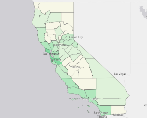 Map illustrating home values in California