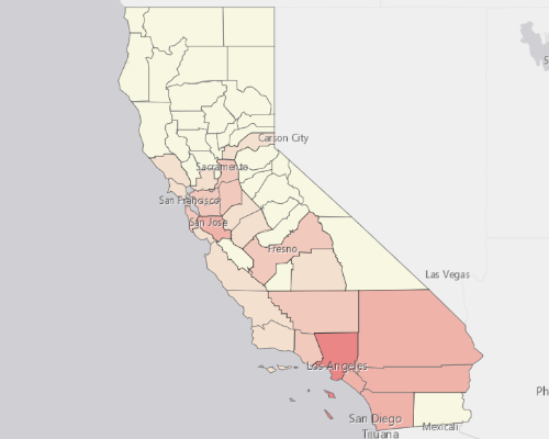 Map showing where the population resides in California
