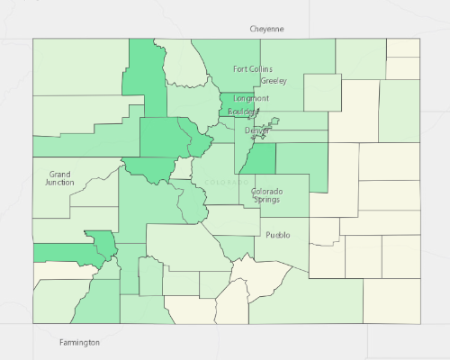 Map illustrating home values in Colorado