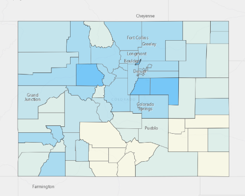 Map depicting areas of Colorado with a higher household income
