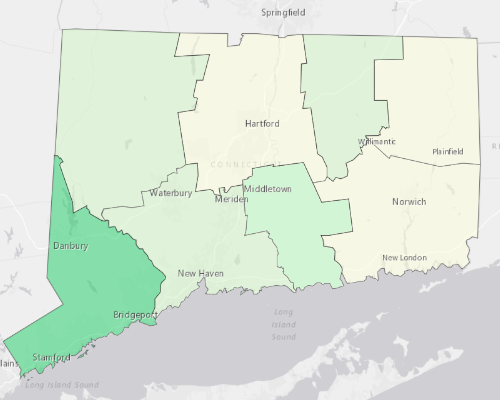 Map illustrating home values in Connecticut