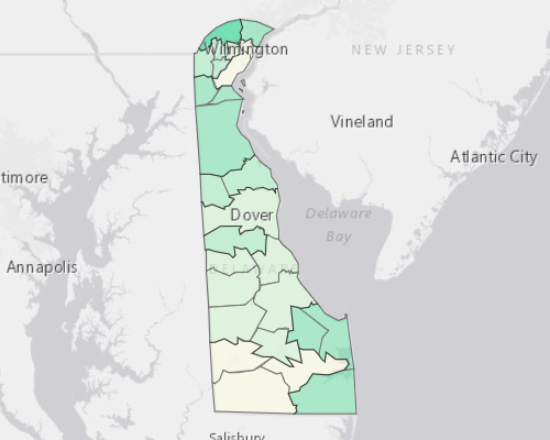 Map illustrating home values in Delaware