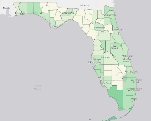 Map illustrating home values in Florida