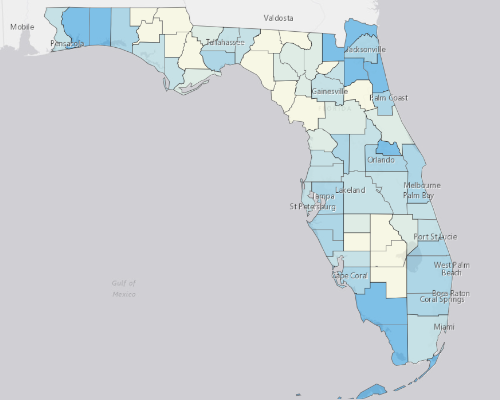 Map depicting areas of Florida with a higher household income