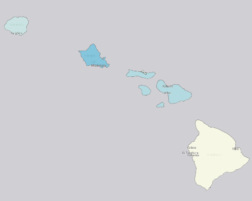 Map depicting areas of Hawaii with a higher household income