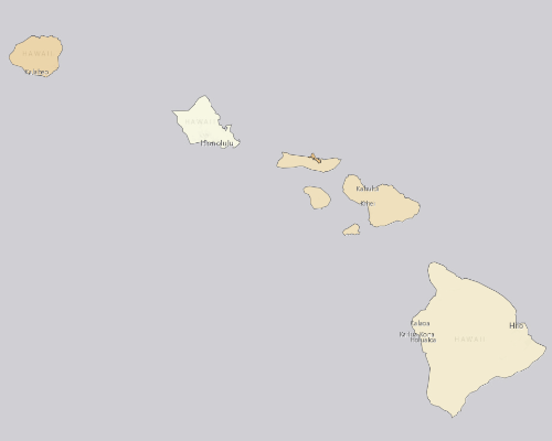 Map of Hawaii showing the areas with a higher percentage of vacant property