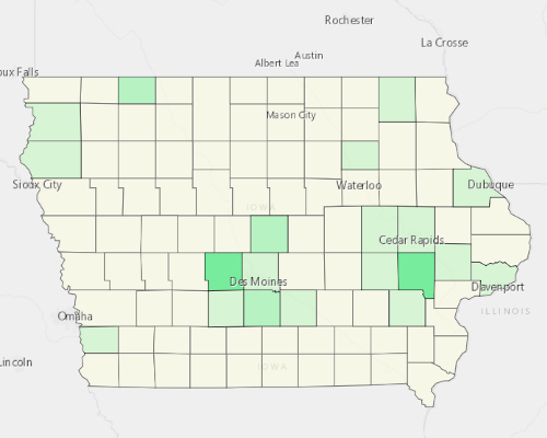 Map illustrating home values in Iowa