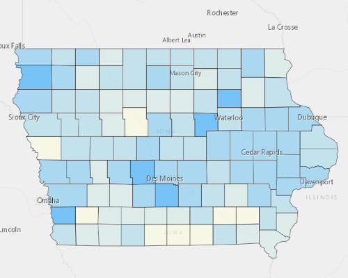 Map depicting areas of Iowa with a higher household income