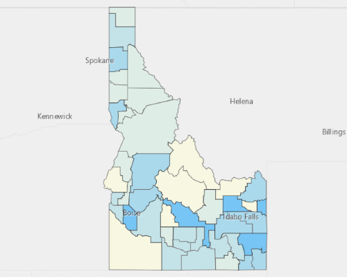 Map depicting areas of Idaho with a higher household income