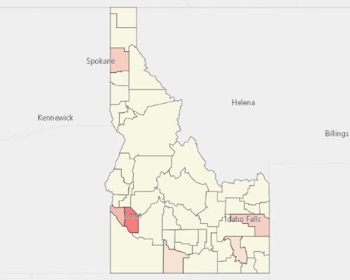 Map showing where the population resides in Idaho