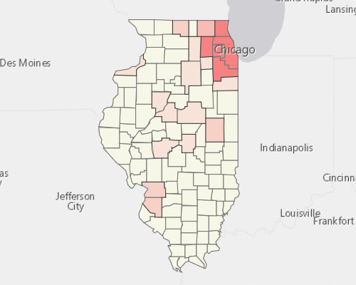Map showing where the population resides in Illinois
