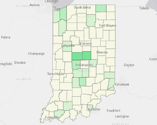 Map illustrating home values in Indiana