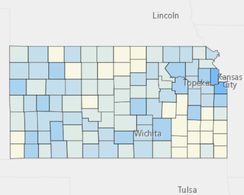 Map depicting areas of Kansas with a higher household income