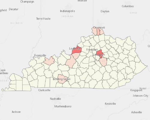 Map showing where the population resides in Kentucky
