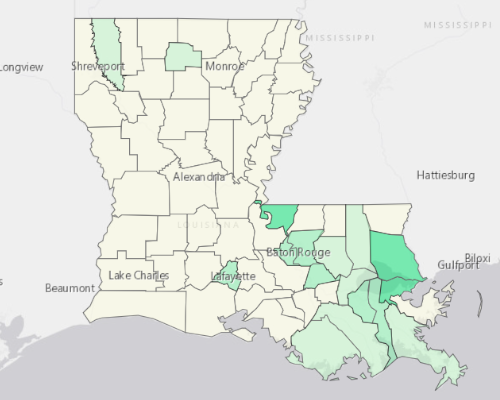 Map illustrating home values in Louisiana
