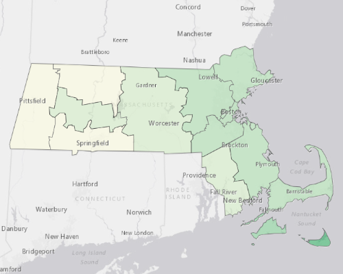 Map illustrating home values in Massachusetts