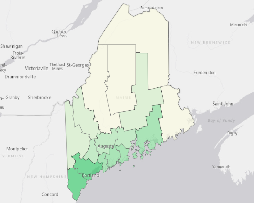 Map illustrating home values in Maine