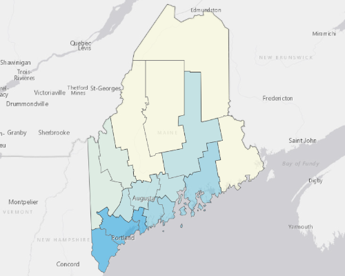 Map depicting areas of Maine with a higher household income