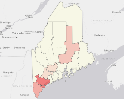 Map showing where the population resides in Maine