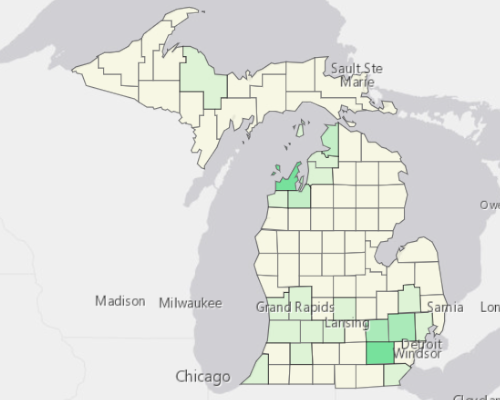 Map illustrating home values in Michigan