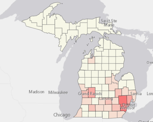 Map showing where the population resides in Michigan