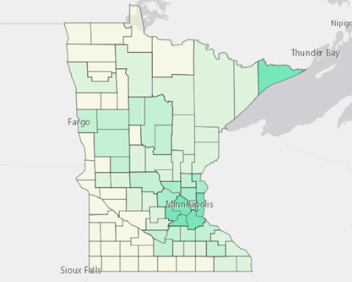 Map illustrating home values in Minnesota