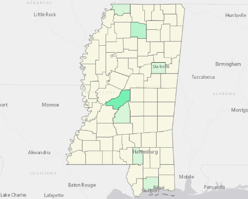 Map illustrating home values in Mississippi