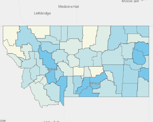 Map depicting areas of Montana with a higher household income