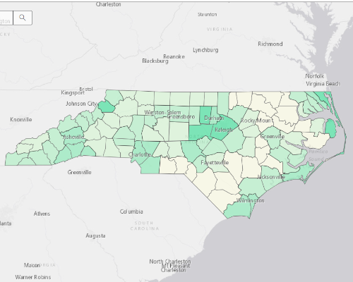 Map illustrating home values in North Carolina