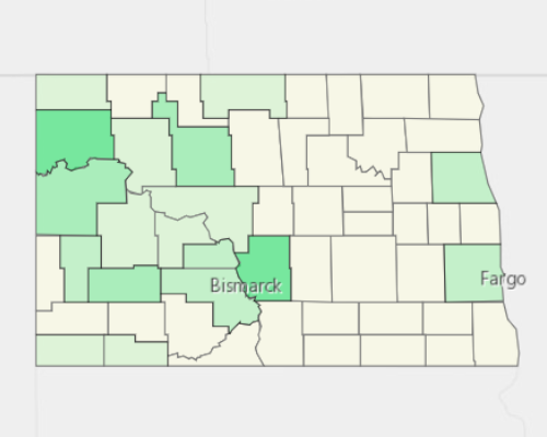 Map illustrating home values in North Dakota