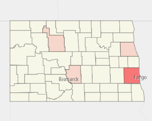 Map showing where the population resides in North Dakota