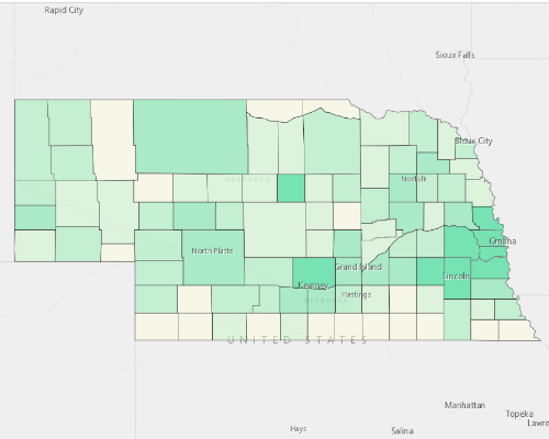 Map illustrating home values in Nebraska