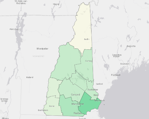 Map illustrating home values in New Hampshire