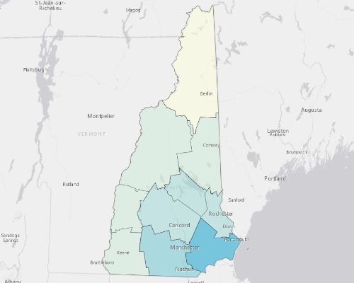 Map depicting areas of New Hampshire with a higher household income