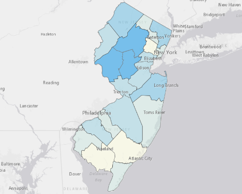 Map depicting areas of New Jersey with a higher household income