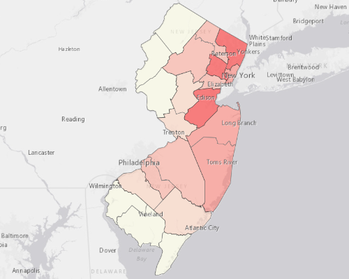 Map showing where the population resides in New Jersey