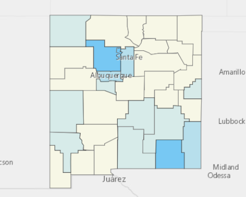 Map depicting areas of New Mexico with a higher household income