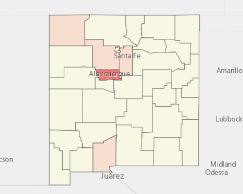 Map showing where the population resides in New Mexico
