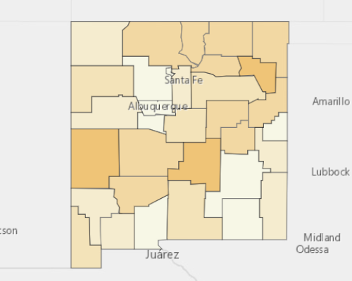 Map of New Mexico showing the areas with a higher percentage of vacant property