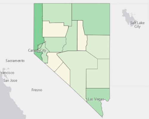 Map illustrating home values in Nevada