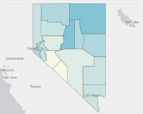 Map depicting areas of Nevada with a higher household income