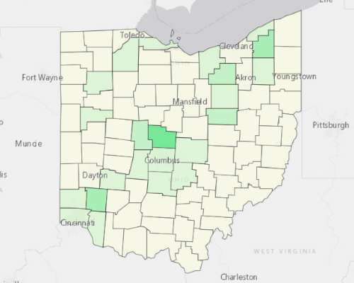 Map illustrating home values in Ohio