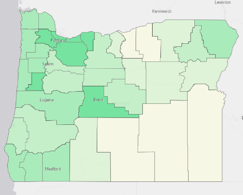 Map illustrating home values in Oregon