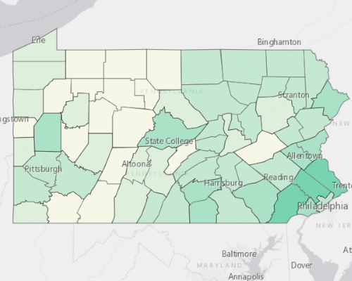 Map illustrating home values in Pennsylvania