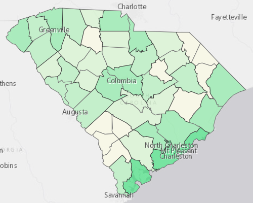 Map illustrating home values in South Carolina