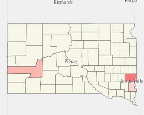 Map showing where the population resides in South Dakota
